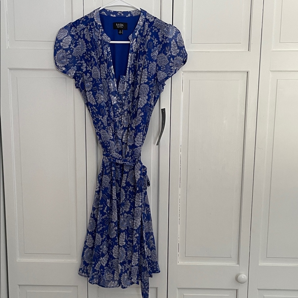 MSK Petite Royal Blue and White Floral Mini Dress